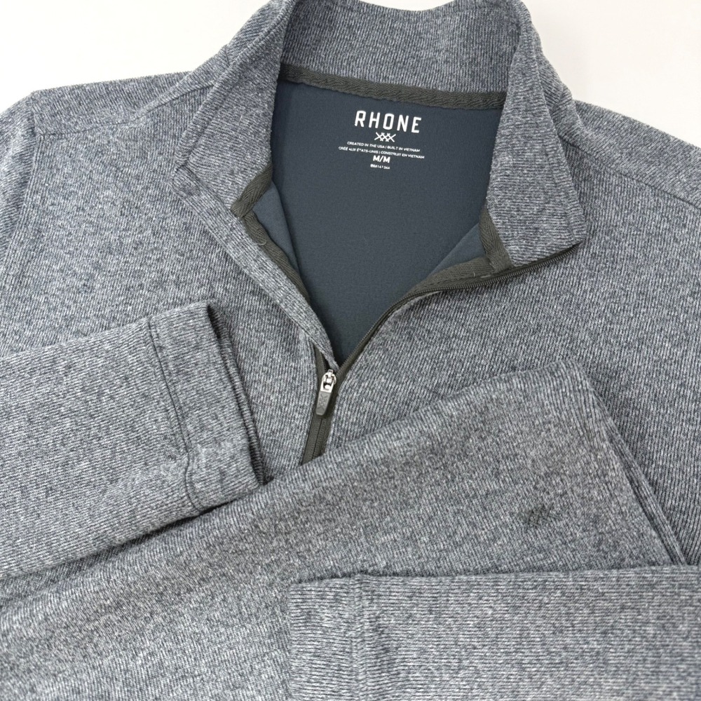 Rhone Mens Medium Quarter Zip Pullover Heather Gray Performance Knit Sweater